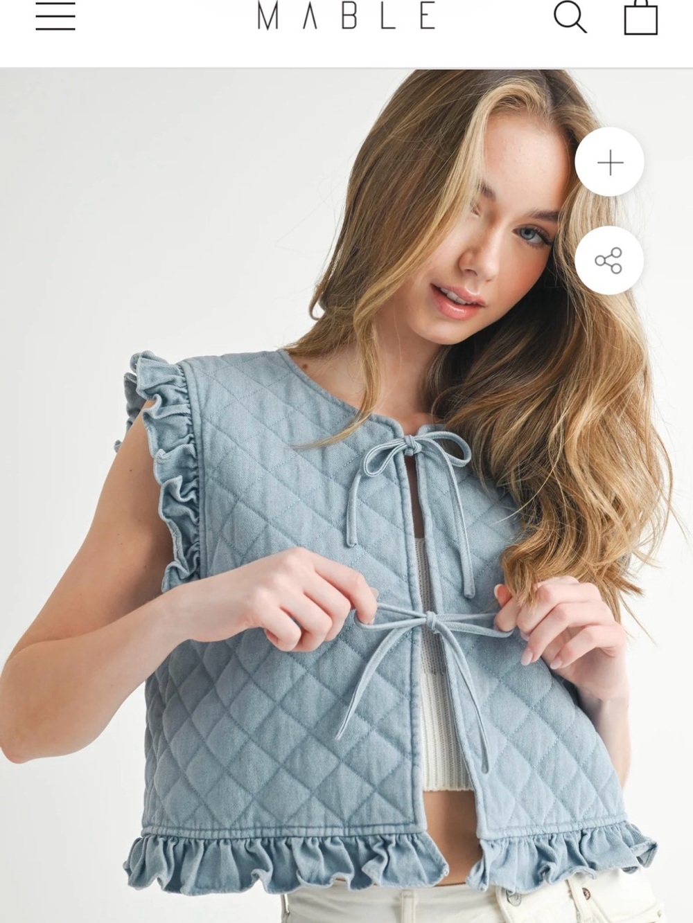 Quilted Denim Ruffle Vest